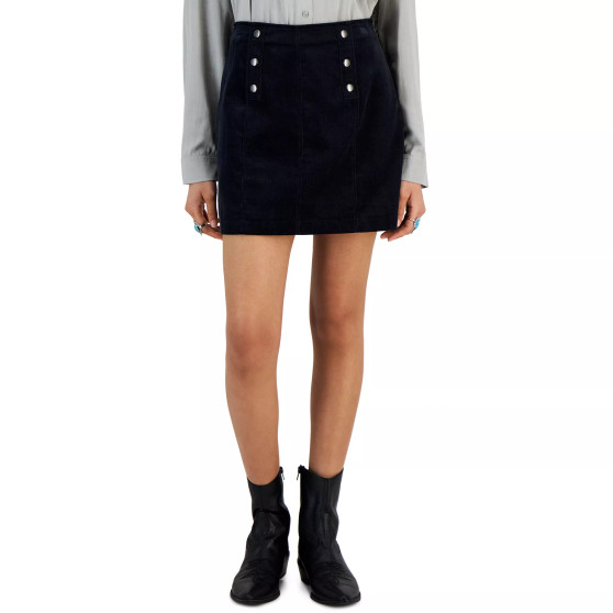 Juniors' Corduroy Button-Front Mini Skirt