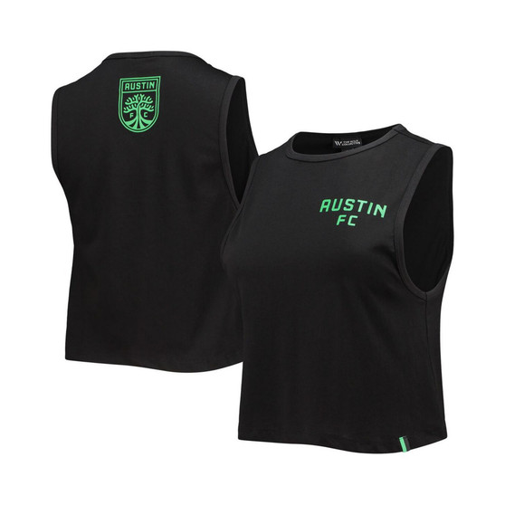 Women's Black Austin FC Crop Muscle Tri-Blend Tank Top