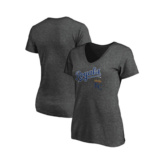 Women's Branded Heathered Charcoal Kansas City Royals Team Logo Lockup V-Neck T-shirt