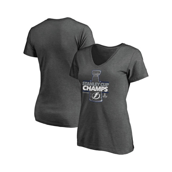 Women's Branded Heather Charcoal Tampa Bay Lightning 2020 Stanley Cup Champions Locker Room Plus Size Laser Shot V-Neck T-shirt