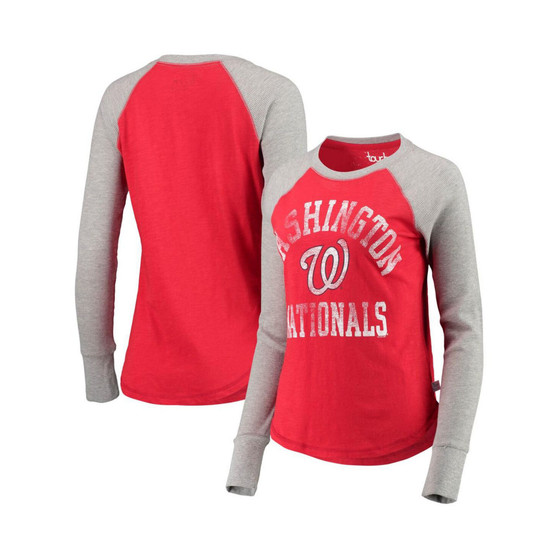 Women's Red and Gray Washington Nationals Waffle Raglan Long Sleeve T-shirt