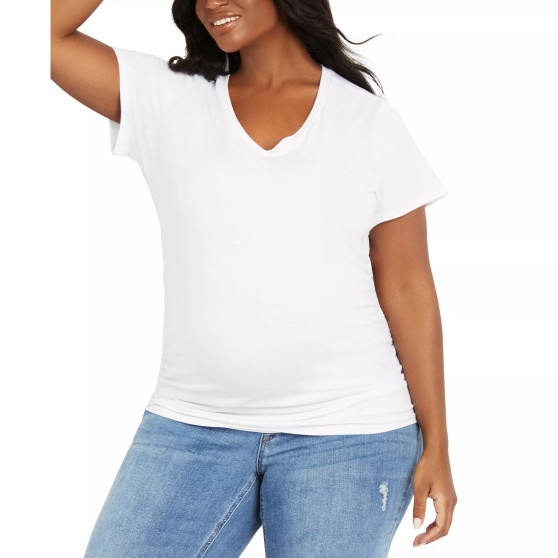 Plus Size V-Neck Side-Ruched Maternity Tee