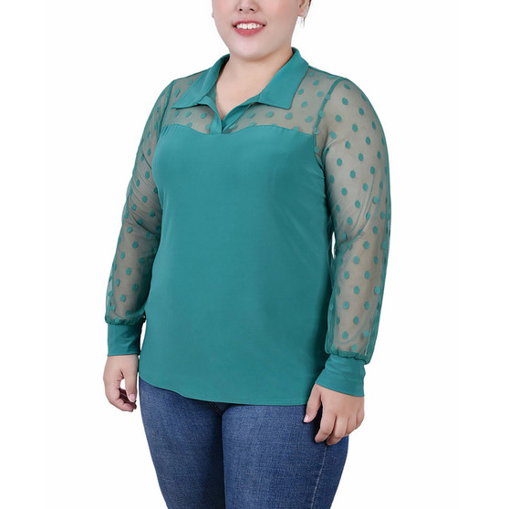 Plus Size Mesh Long Sleeve Top