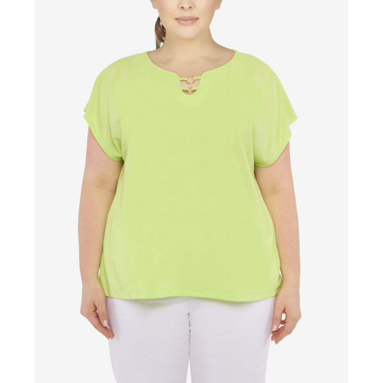 Plus Size Aqua Aficionada Solid Ring Neck Short Sleeve Top