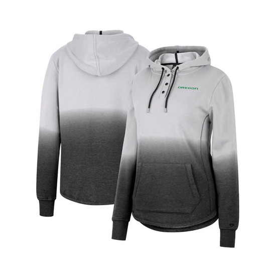 Women's Gray, Black Oregon Ducks Aurelia Dip-Dye Quarter-Snap Pullover Hoodie