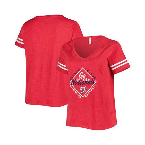 Women's Red Washington Nationals Plus Size V-Neck Jersey T-shirt