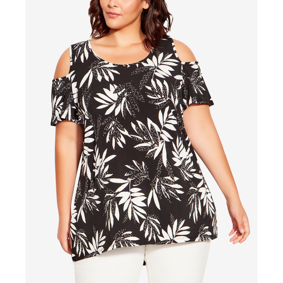 Plus Size Claire Cold Shoulder Print Tunic Top