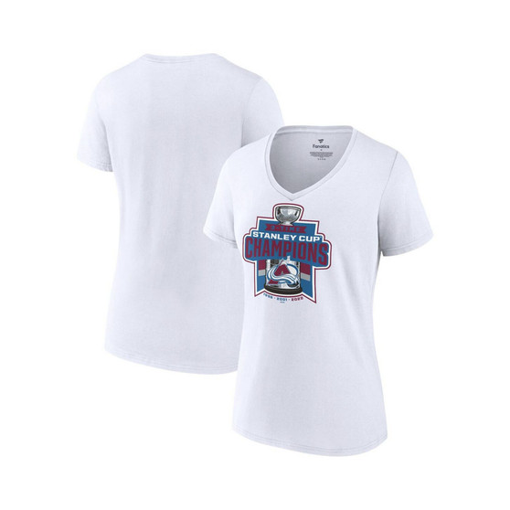 Women's Branded White Colorado Avalanche 3-Time Stanley Cup Champions V-Neck T-shirt