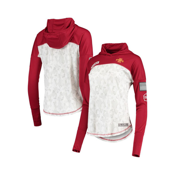 Women's Gray and Cardinal Iowa State Cyclones OHT Military-Inspired Appreciation Mission Arctic Camo Hoodie Long Sleeve T-shirt