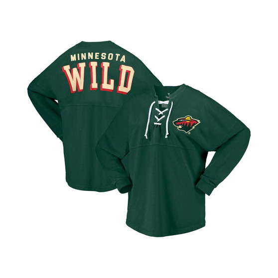 Women's Branded Green Minnesota Wild Spirit Lace-Up V-Neck Long Sleeve Jersey T-shirt