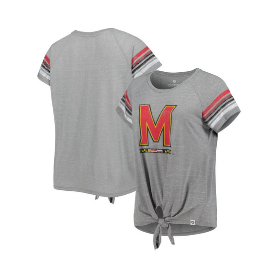Women's Heathered Gray Maryland Terrapins Boo You Raglan Knotted T-shirt