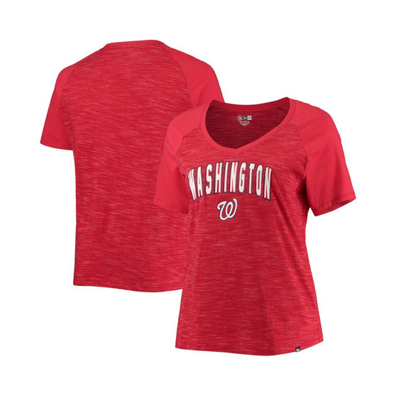 Women's Red Washington Nationals Plus Size Raglan V-Neck T-shirt