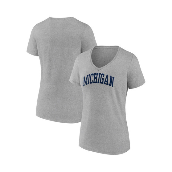 Women's Branded Heather Gray Michigan Wolverines Basic Arch V-Neck T-shirt