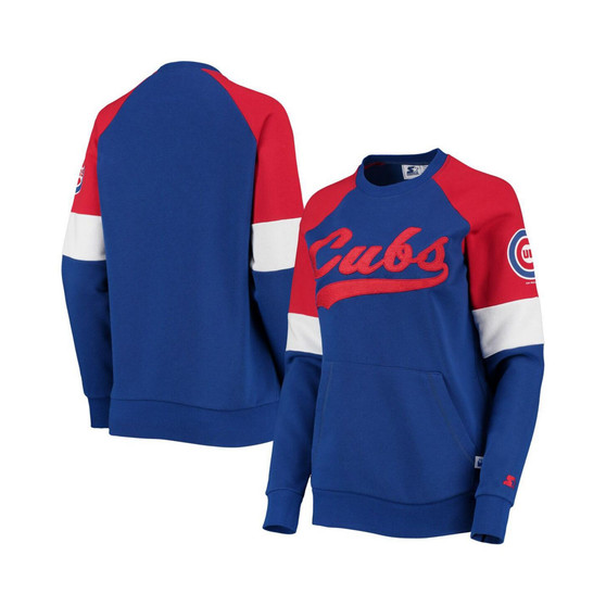 Women's Royal and Red Chicago Cubs Playmaker Raglan Pullover Sweatshirt