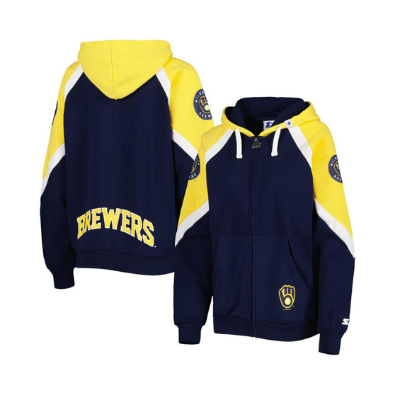 Women's Navy, Gold Milwaukee Brewers Hail Mary Full-Zip Hoodie