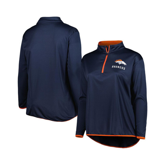 Women's Branded Navy Denver Broncos Plus Size Worth the Drive Quarter-Zip Top