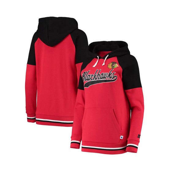 Women's Red, Black Chicago Blackhawks Crossbar Raglan Pullover Hoodie