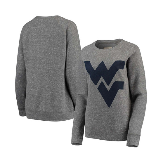Women's Heathered Gray West Virginia Mountaineers Big Team Logo Knobi Fleece Tri-Blend Crew Neck Sweatshirt