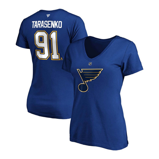Women's Vladimir Tarasenko Blue St. Louis Blues Authentic Stack Name Number V-Neck T-shirt