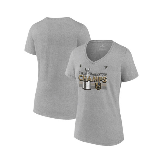 Women's Branded Heather Gray Vegas Golden Knights 2023 Stanley Cup Champions Locker Room Plus Size V-Neck T-shirt