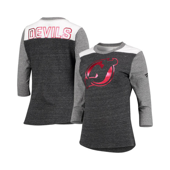 Women's Branded Heathered Black New Jersey Devils Iconic 3/4-Sleeve T-shirt