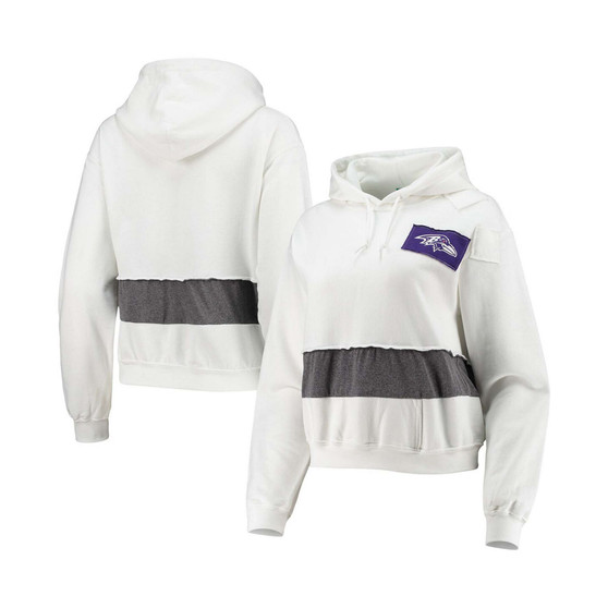 Women's White Baltimore Ravens Crop Dolman Pullover Hoodie