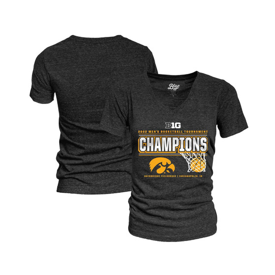 Women's Heathered Black Iowa Hawkeyes 2022 Big Ten Men's Basketball Conference Tournament Champions Locker Room V-Neck T-shirt