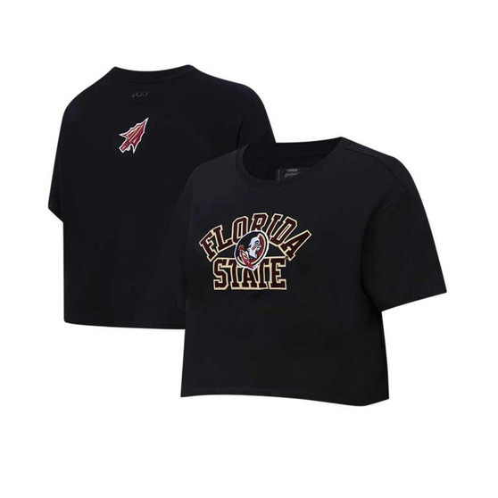 Women's Black Florida State Seminoles Classic Three-Hit Boxy Cropped T-shirt