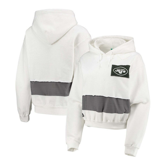 Women's White New York Jets Crop Pullover Hoodie