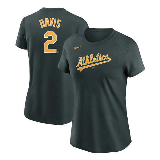 Women's Khris Davis Green Oakland Athletics Name Number T-shirt