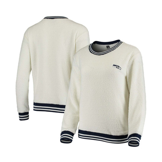 Women's Cream, Navy Seattle Seahawks Granite Knit Pullover Sweatshirt