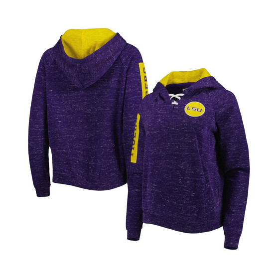 Women's Purple LSU Tigers The Devil Speckle Lace-Placket Raglan Pullover Hoodie