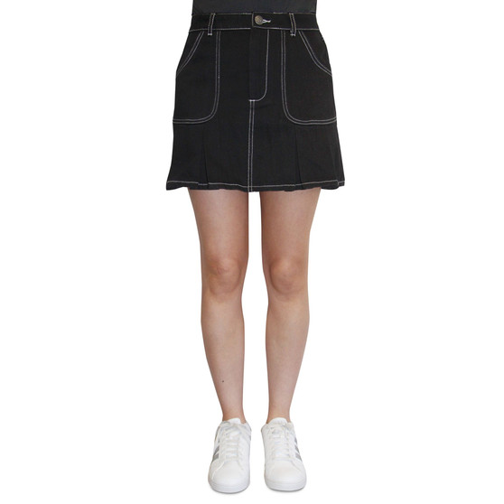 Juniors' Pleated Utility Denim Skirt
