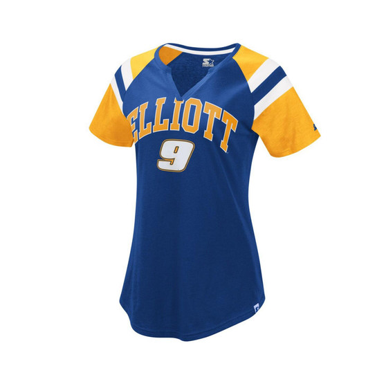 Women's Royal, Yellow Chase Elliott Game On Notch V-Neck T-shirt