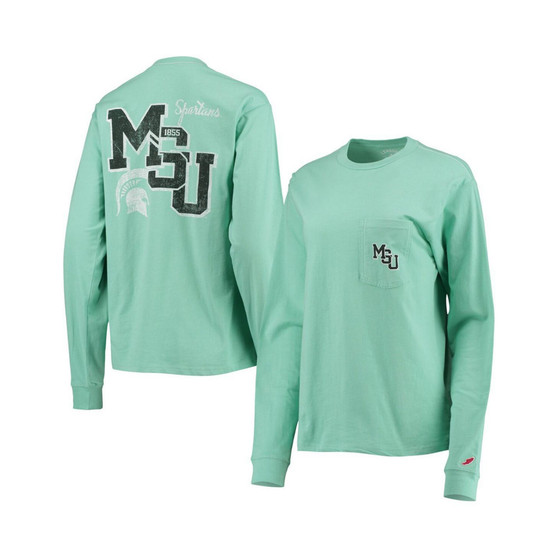 Women's Green Michigan State Spartans Pocket Oversized Long Sleeve T-shirt