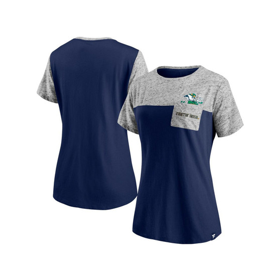 Women's Branded Navy, Heathered Gray Notre Dame Fighting Irish Inside Pocket T-shirt