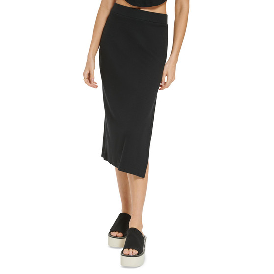 Women's Ribbed Pull-On Midi Skirt