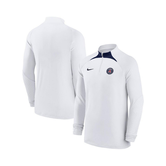 Men's White Paris Saint-Germain Strike Drill Performance Raglan Quarter-Zip Long Sleeve Top
