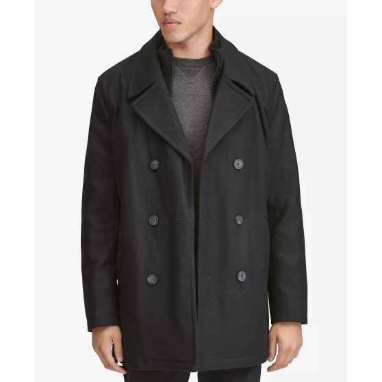 Men's Peacoat with Inset Bib