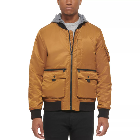 Men's Hooded Utility Soft Rib Knit Bomber Jacket