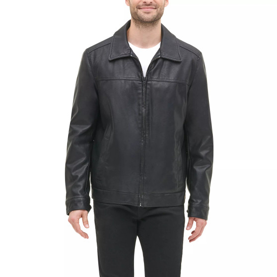 Men's Faux Leather Laydown Collar Jacket