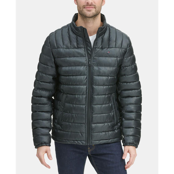 Men's Quilted Faux Leather Puffer Jacket
