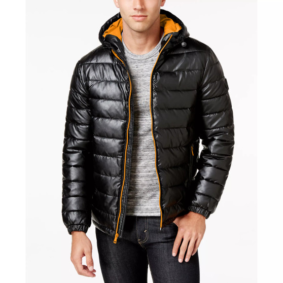 Men's Faux-Leather Puffer Coat