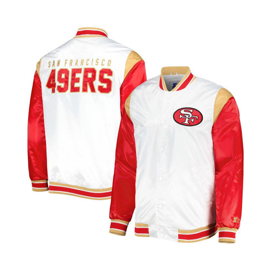 Men's White San Francisco 49ers Throwback Warm Up Pitch Satin Full-Snap Varsity Jacket