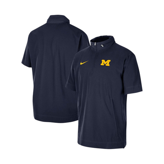 Men's Navy Michigan Wolverines Coaches Half-Zip Short Sleeve Jacket