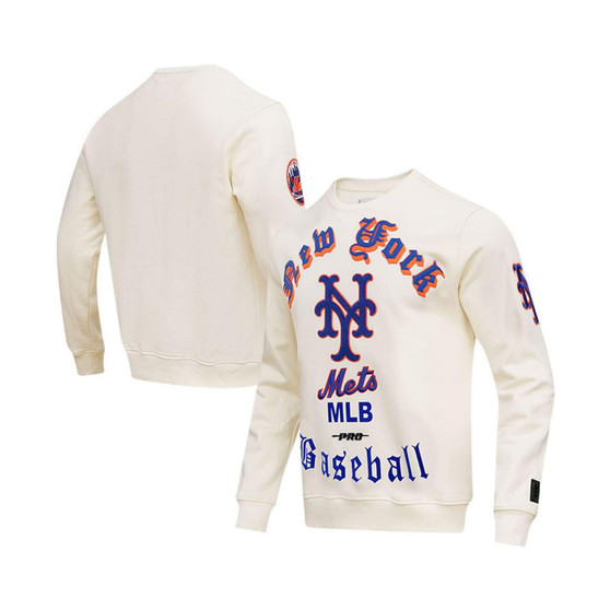 Men's Cream New York Mets Cooperstown Collection Retro Old English Pullover Sweatshirt
