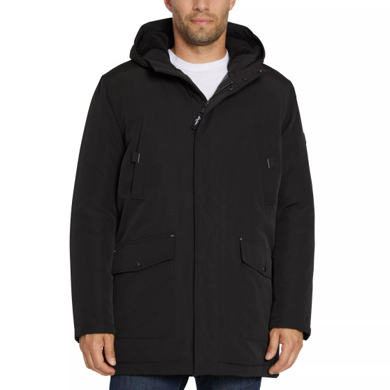 Men's Solid Parka with Fleece Lined Hood