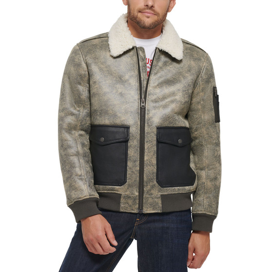 Men's Faux Shearling Aviator Bomber Jacket