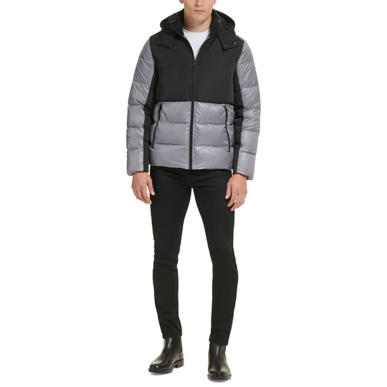 Men's Colorblock Mixed-Media Puffer Jacket