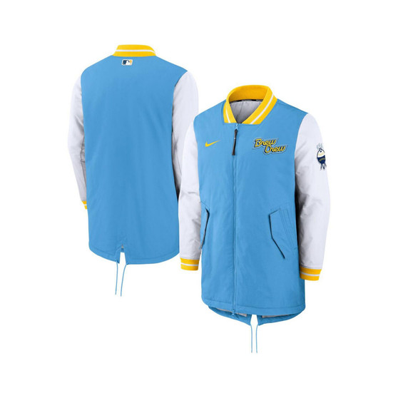 Men's Powder Blue Milwaukee Brewers Authentic Collection 2022 City Connect Full-Zip Dugout Jacket